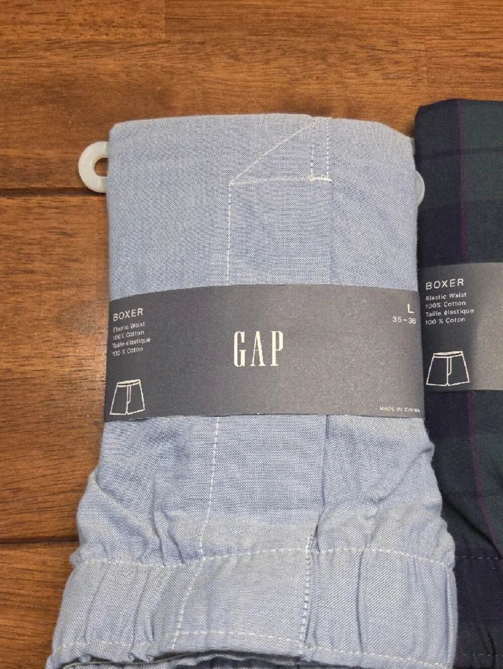 GAP Men's Light Blue Solid & Dark Green Navy Plaid Boxer Shorts - 2 Pack